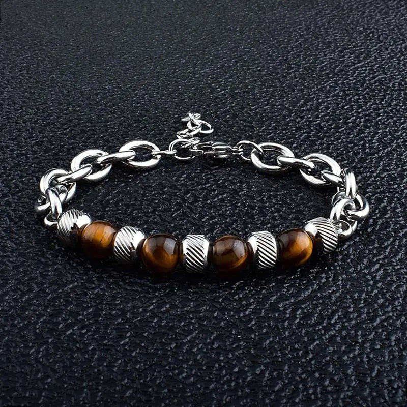 Natural Stone Bead Cable Chain Bracelet
