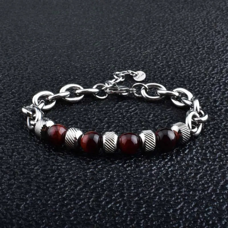 Natural Stone Bead Cable Chain Bracelet