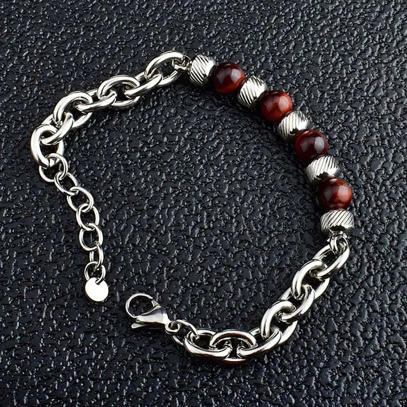 Natural Stone Bead Cable Chain Bracelet