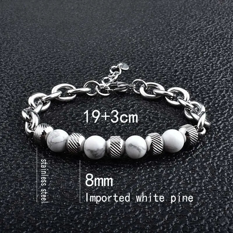 Natural Stone Bead Cable Chain Bracelet
