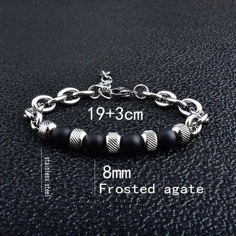 Natural Stone Bead Cable Chain Bracelet