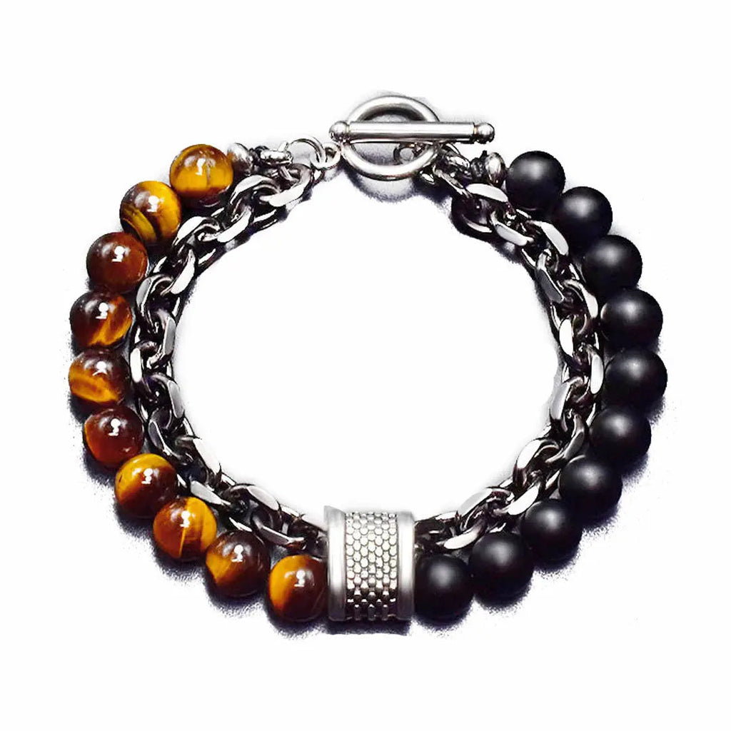 Natural Stone Bead Chain Link Toggle Clasp Bracelet
