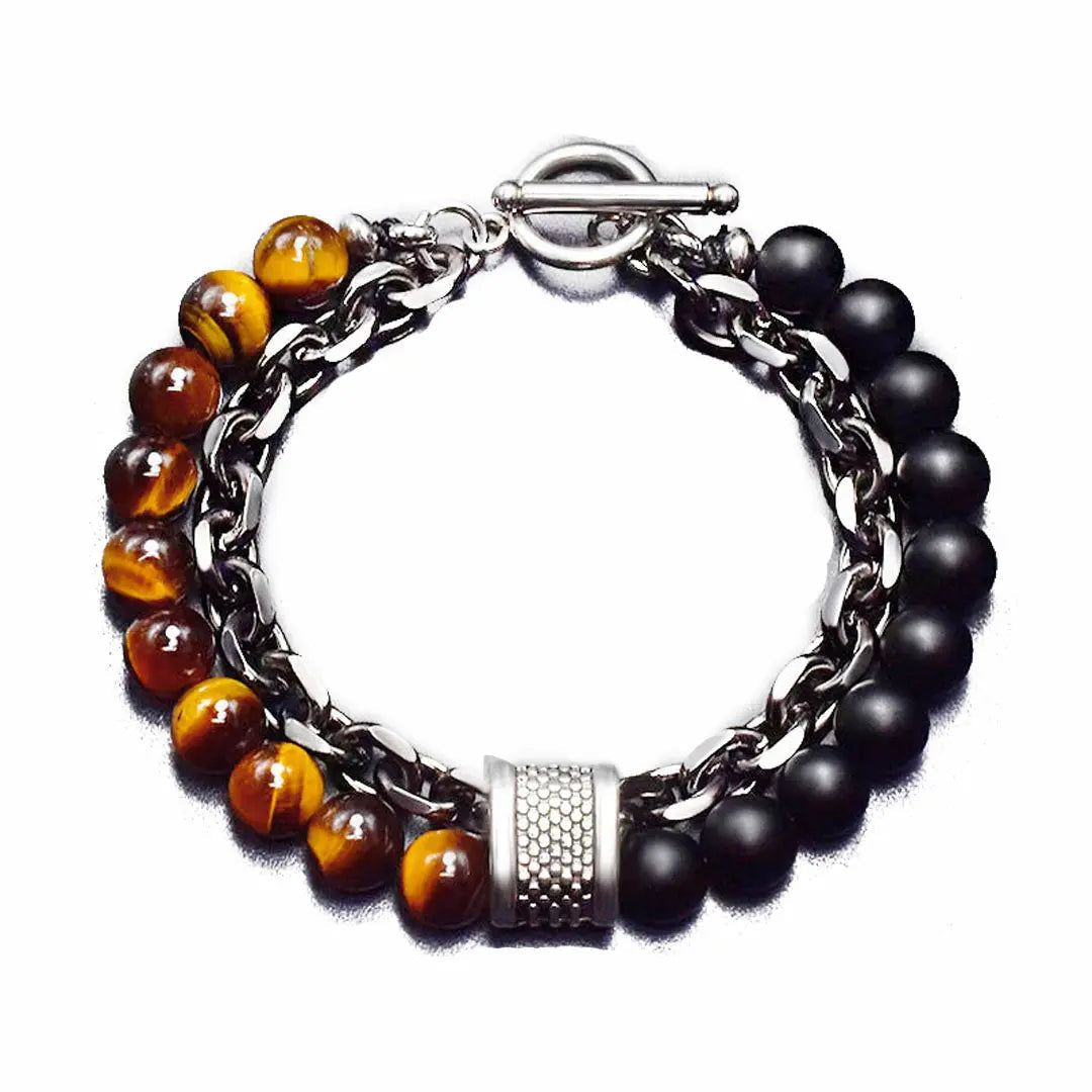 Natural Stone Bead Chain Link Toggle Clasp Bracelet