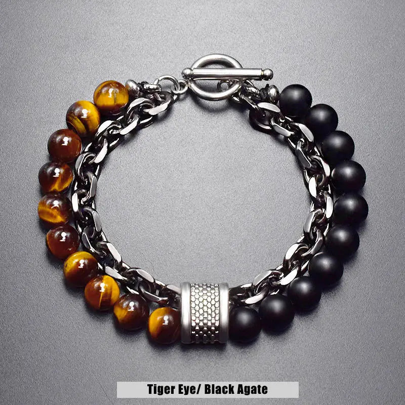 Natural Stone Bead Chain Link Toggle Clasp Bracelet