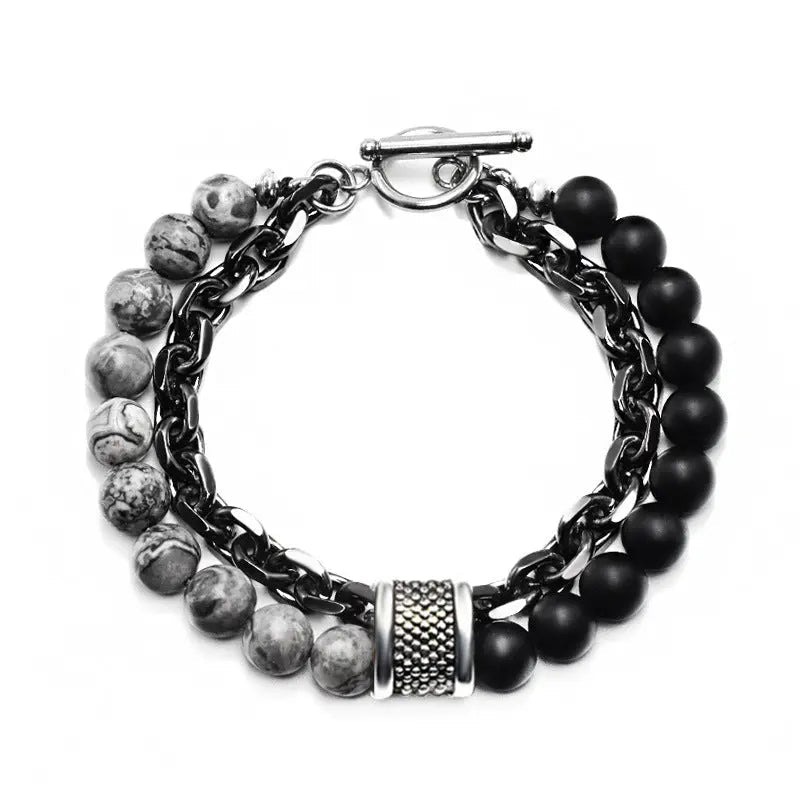 Natural Stone Bead Chain Link Toggle Clasp Bracelet