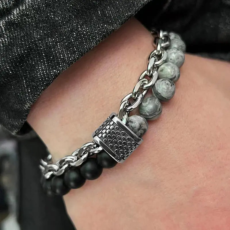 Natural Stone Bead Chain Link Toggle Clasp Bracelet