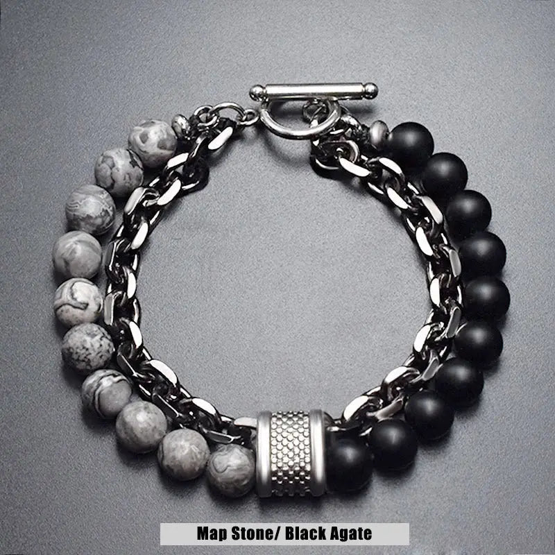 Natural Stone Bead Chain Link Toggle Clasp Bracelet