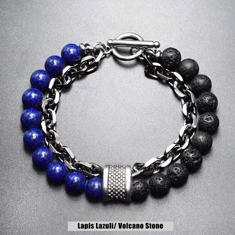 Natural Stone Bead Chain Link Toggle Clasp Bracelet