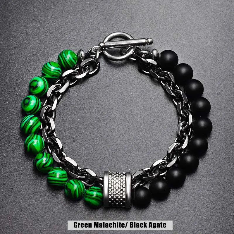 Natural Stone Bead Chain Link Toggle Clasp Bracelet