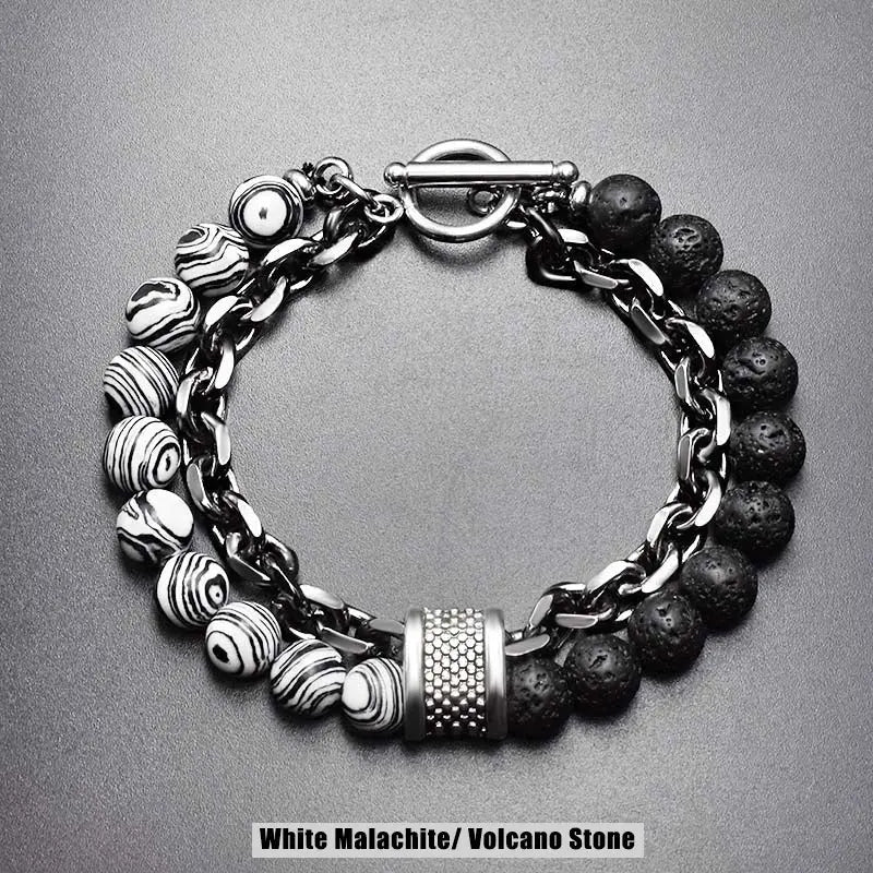 Natural Stone Bead Chain Link Toggle Clasp Bracelet