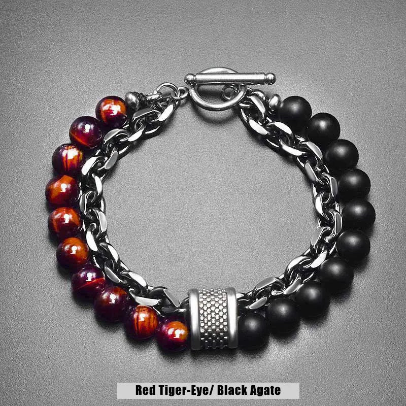 Natural Stone Bead Chain Link Toggle Clasp Bracelet