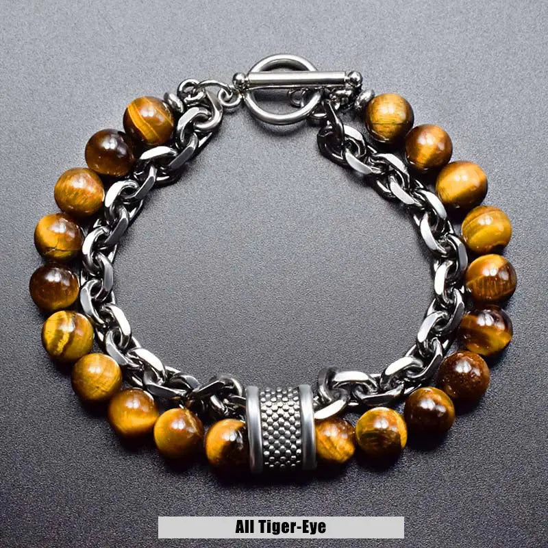 Natural Stone Bead Chain Link Toggle Clasp Bracelet