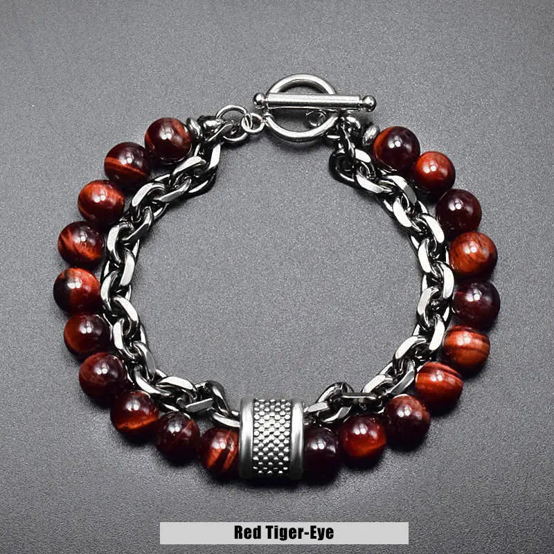 Natural Stone Bead Chain Link Toggle Clasp Bracelet
