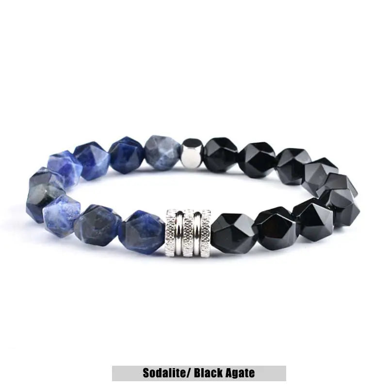 Natural Stone Polyhedron Bead Stretchable Bracelet