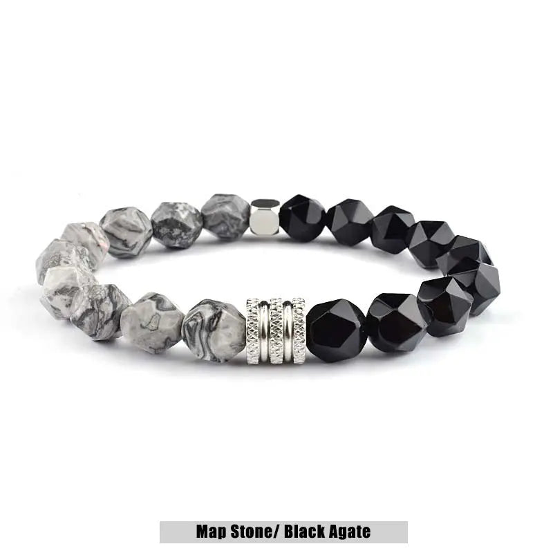 Natural Stone Polyhedron Bead Stretchable Bracelet