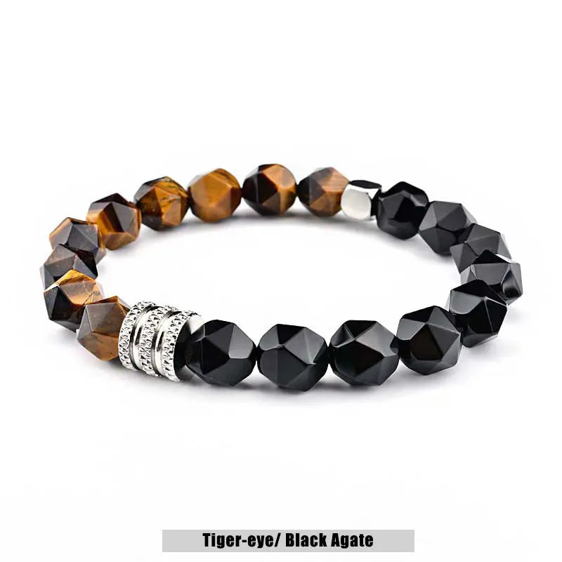 Natural Stone Polyhedron Bead Stretchable Bracelet
