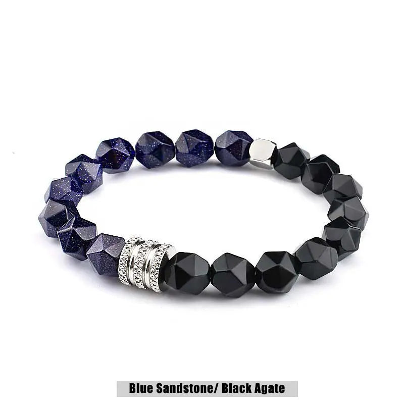 Natural Stone Polyhedron Bead Stretchable Bracelet
