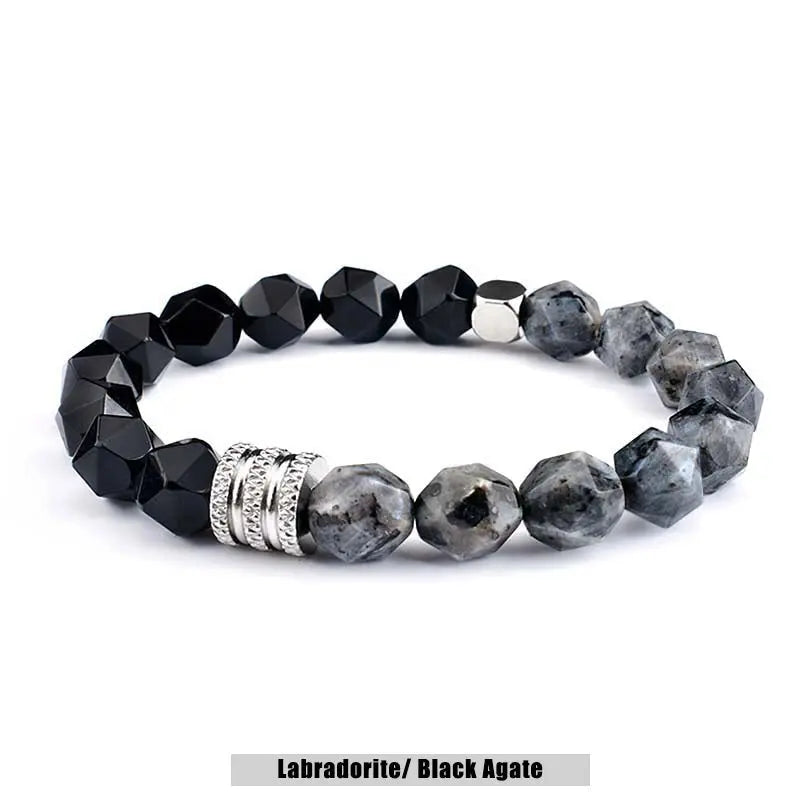 Natural Stone Polyhedron Bead Stretchable Bracelet