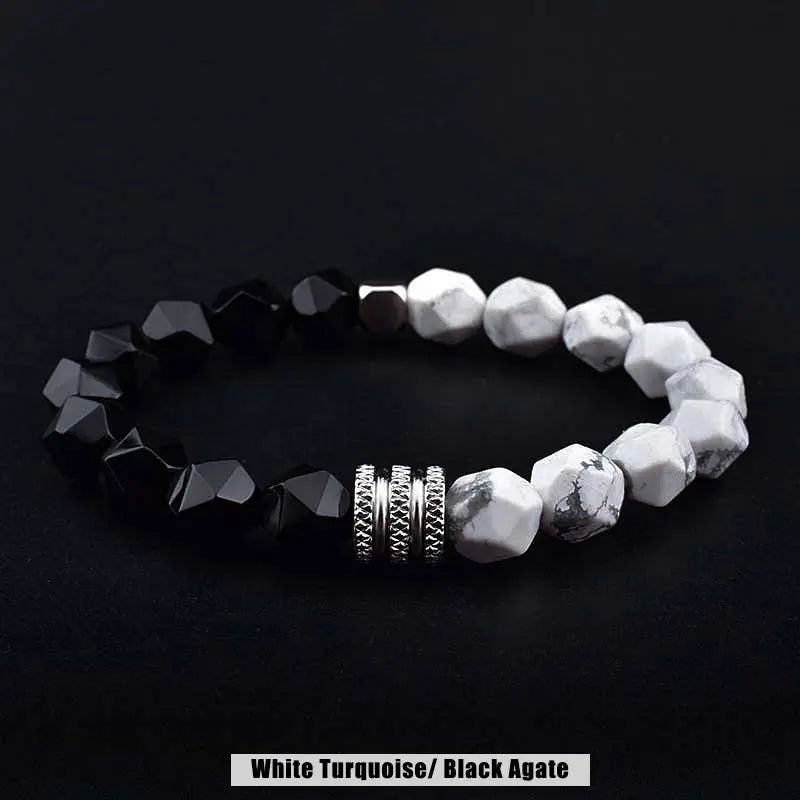 Natural Stone Polyhedron Bead Stretchable Bracelet