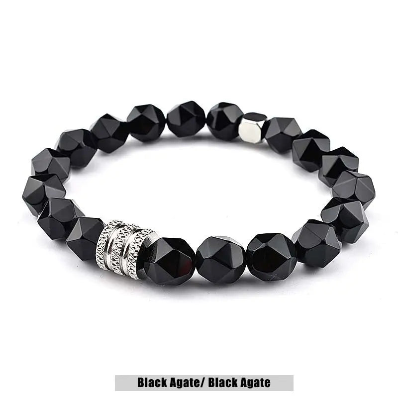 Natural Stone Polyhedron Bead Stretchable Bracelet