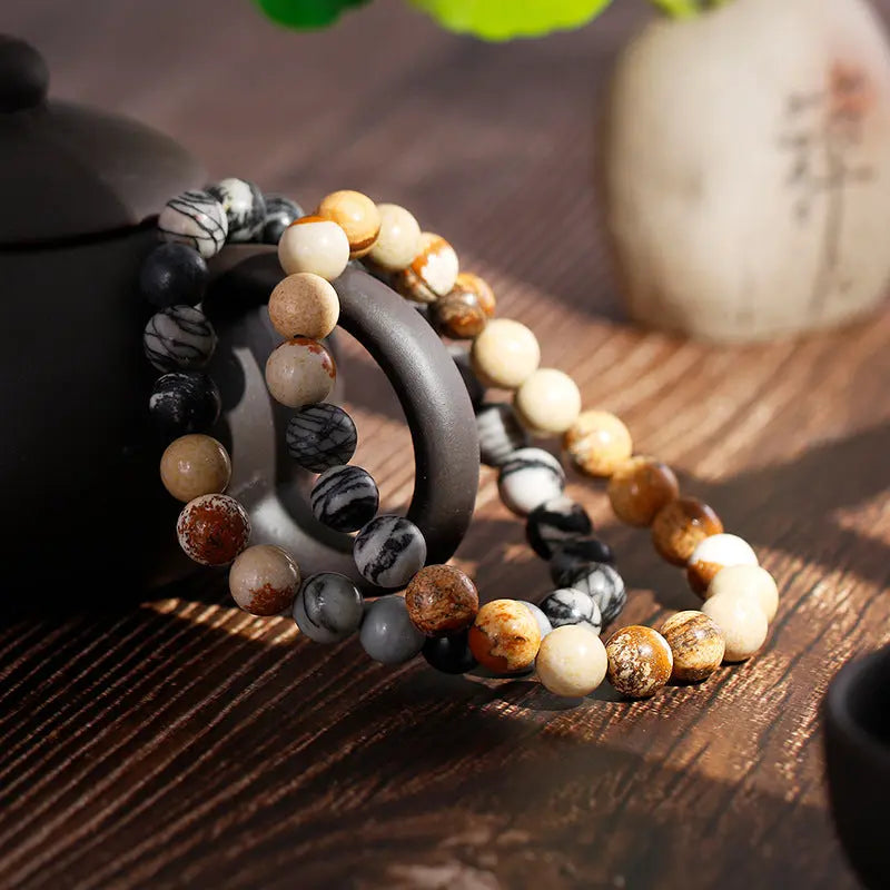 Natural Stone Round Bead Stretchable Bracelet