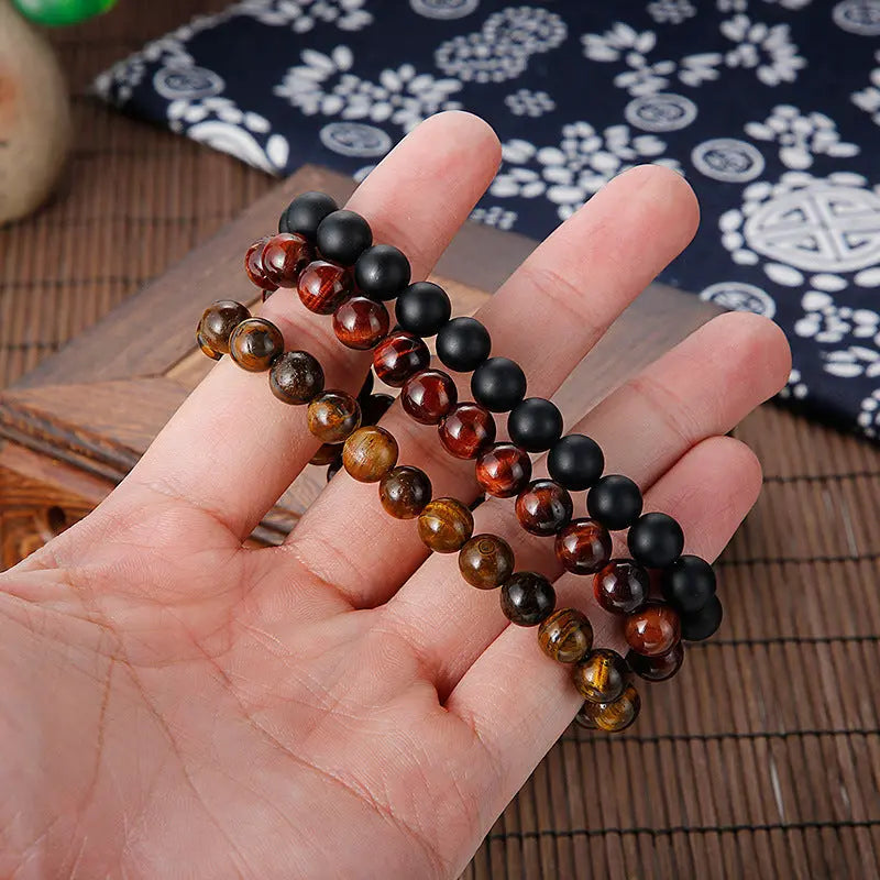 Natural Stone Round Beads Skull Style Stretchable Bracelet