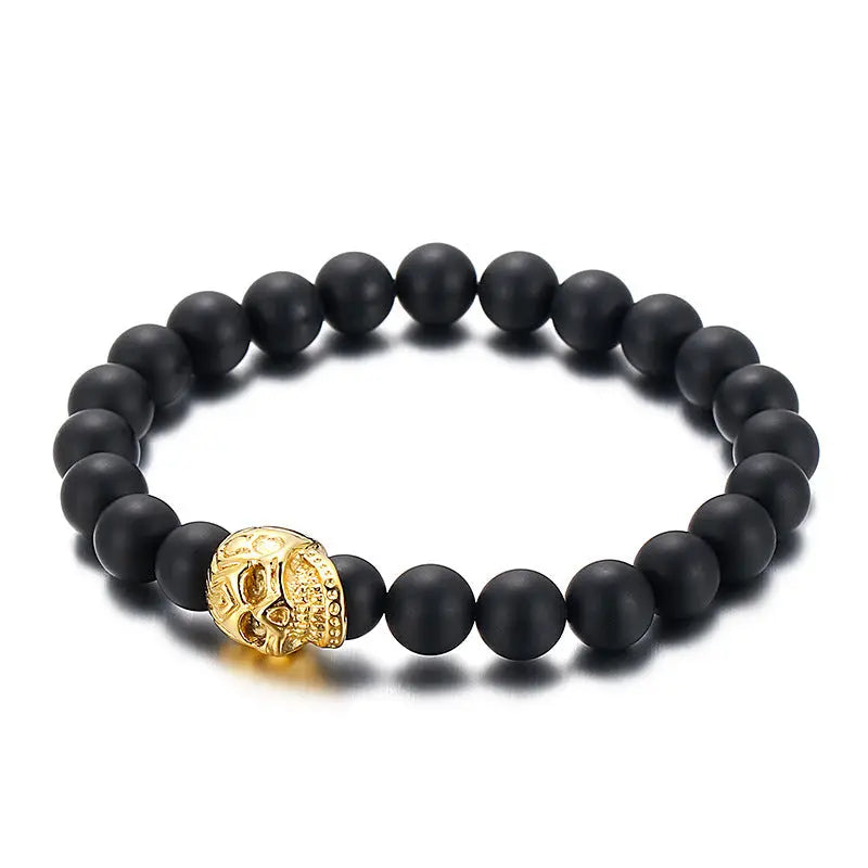 Natural Stone Round Beads Skull Style Stretchable Bracelet