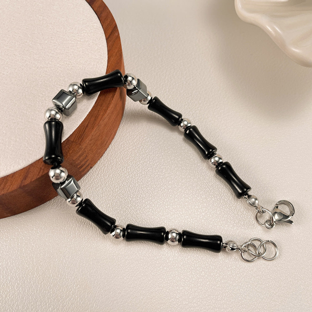Natural Black Bamboo Hematite Stone Bracelet