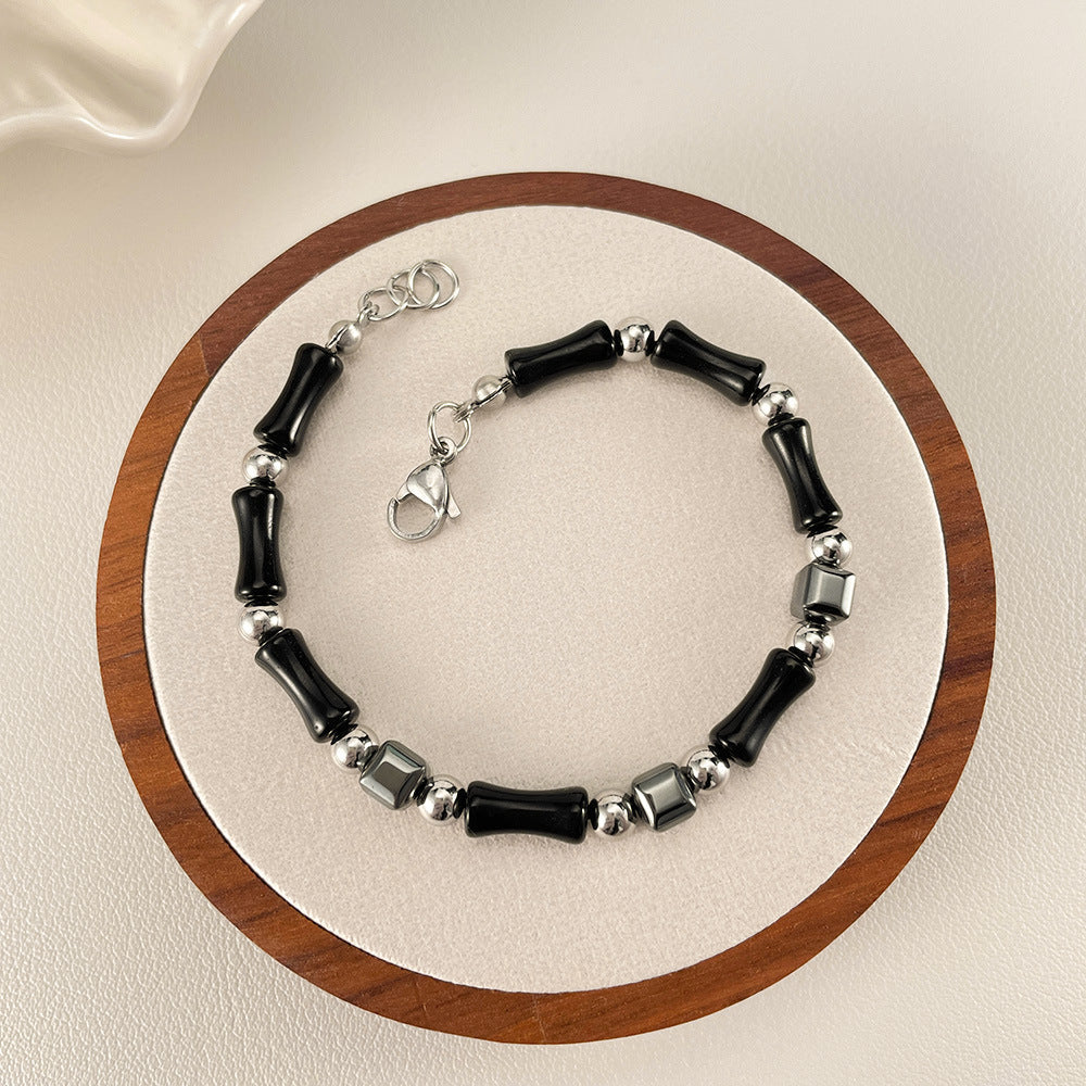 Natural Black Bamboo Hematite Stone Bracelet