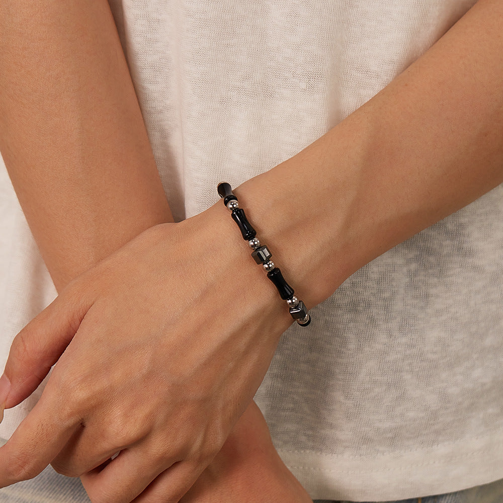 Natural Black Bamboo Hematite Stone Bracelet