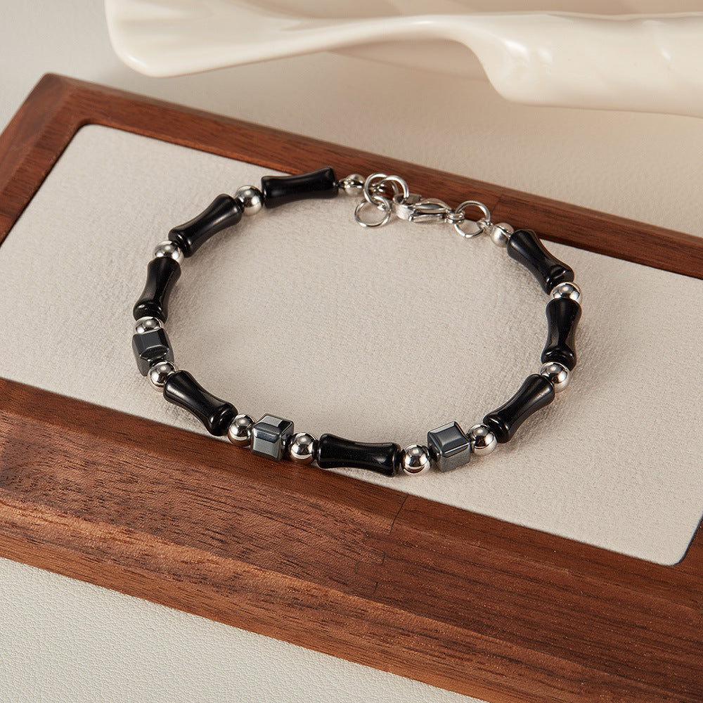 Natural Black Bamboo Hematite Stone Bracelet