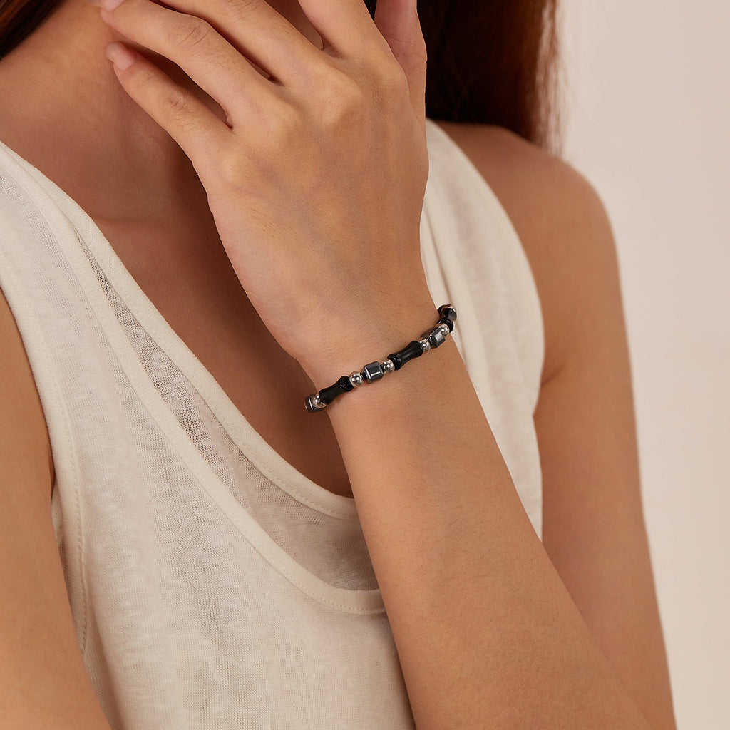 Natural Black Bamboo Hematite Stone Bracelet
