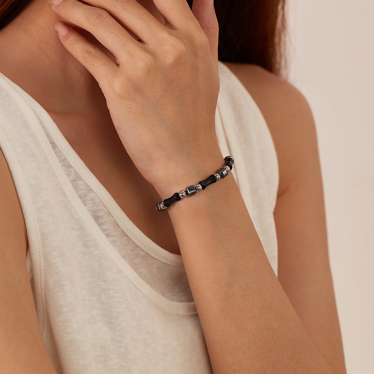 Natural Black Bamboo Hematite Stone Bracelet