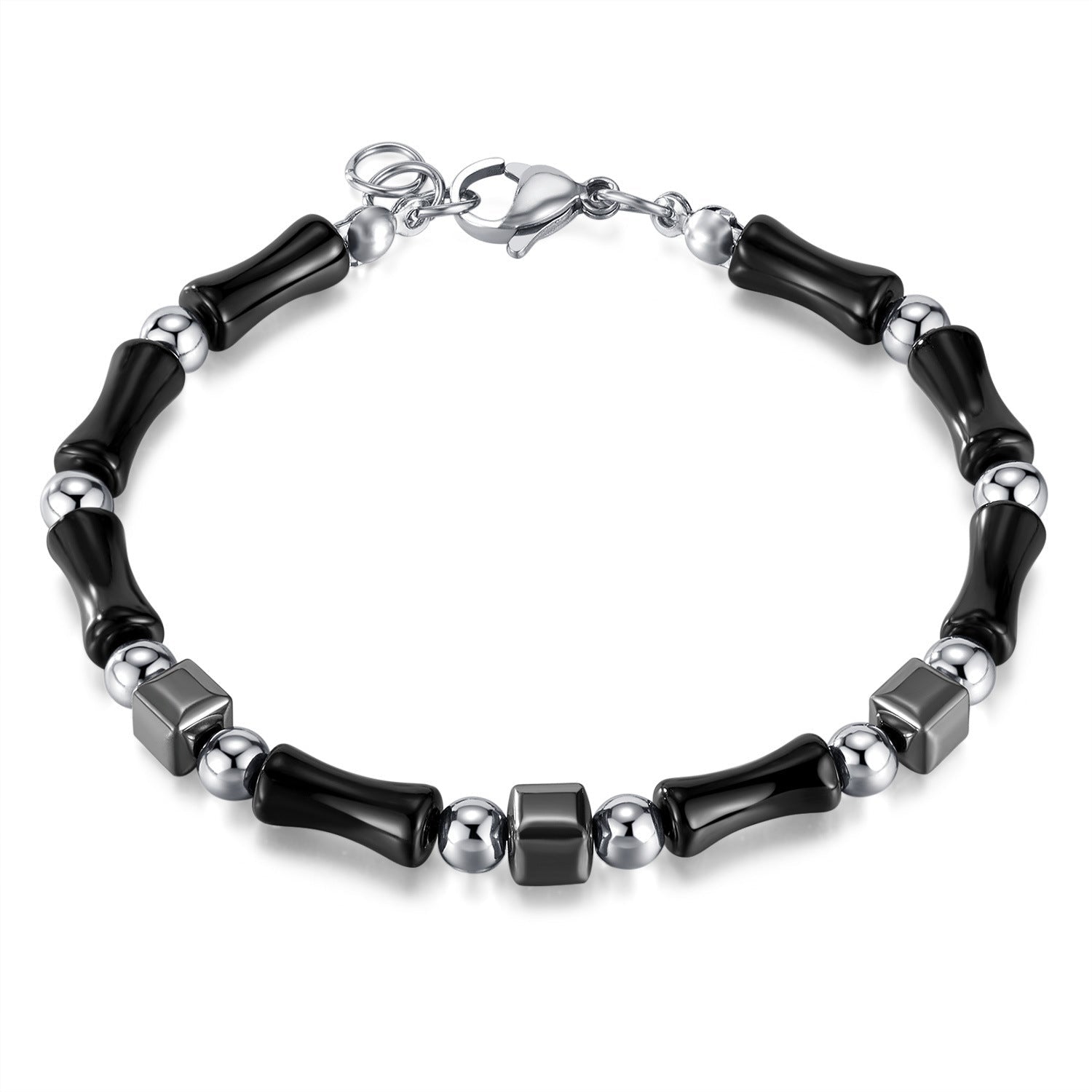 Natural Black Bamboo Hematite Stone Bracelet