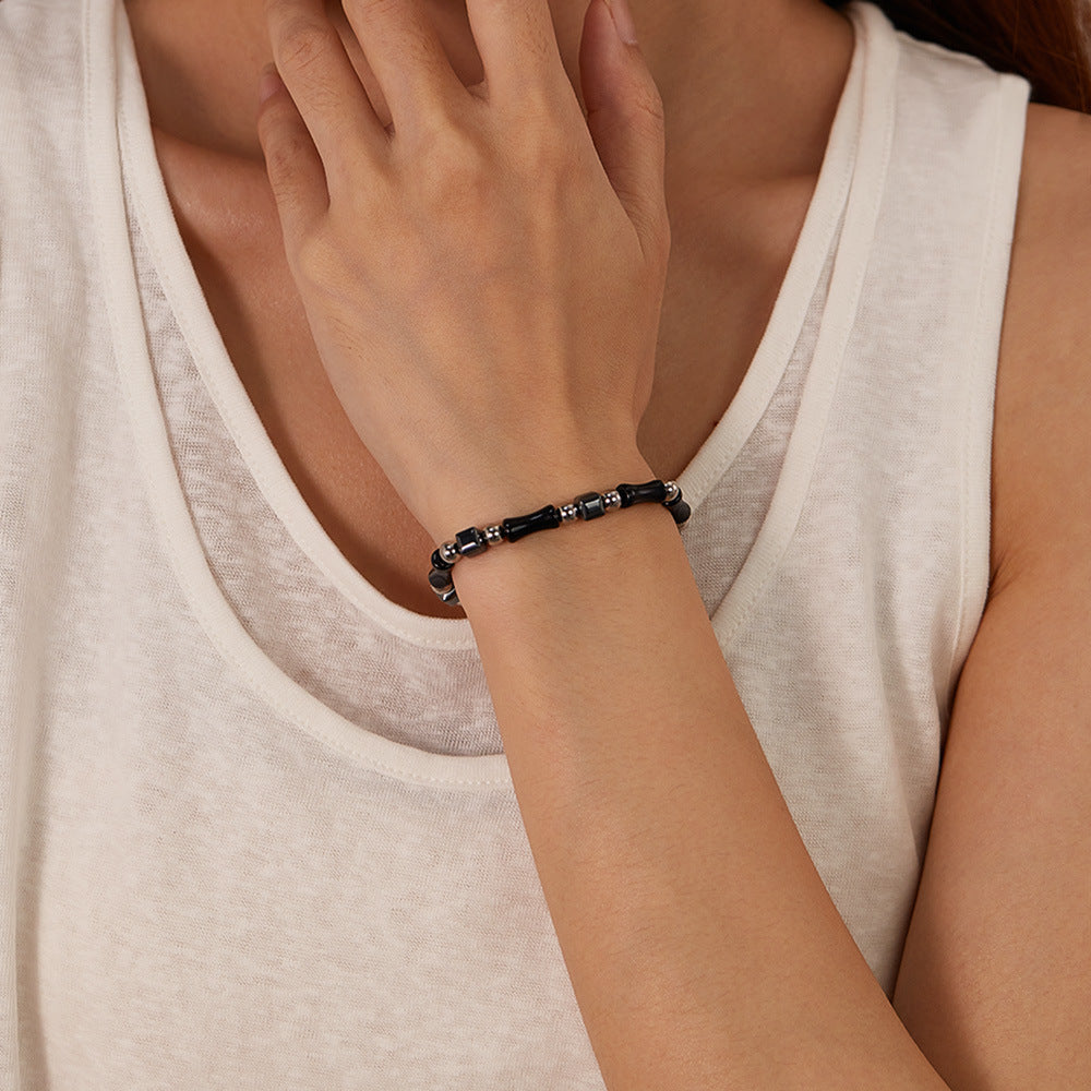 Natural Black Bamboo Hematite Stone Bracelet
