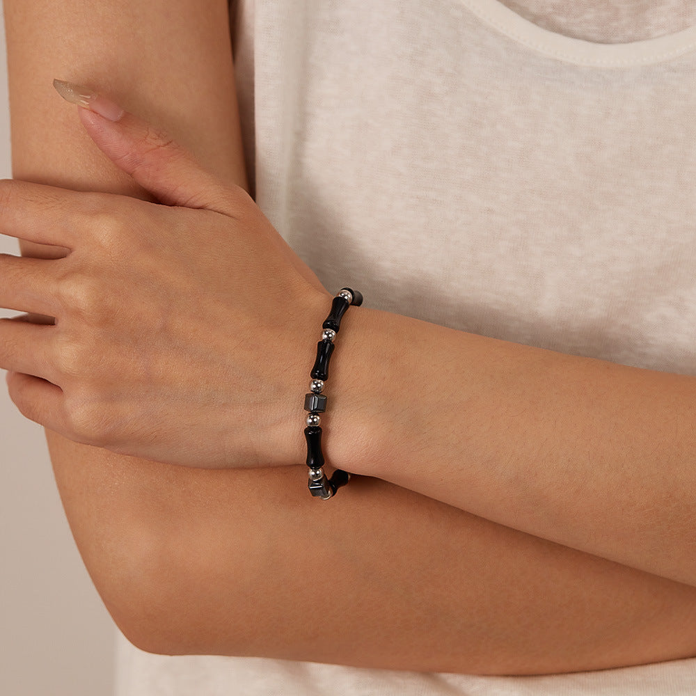 Natural Black Bamboo Hematite Stone Bracelet