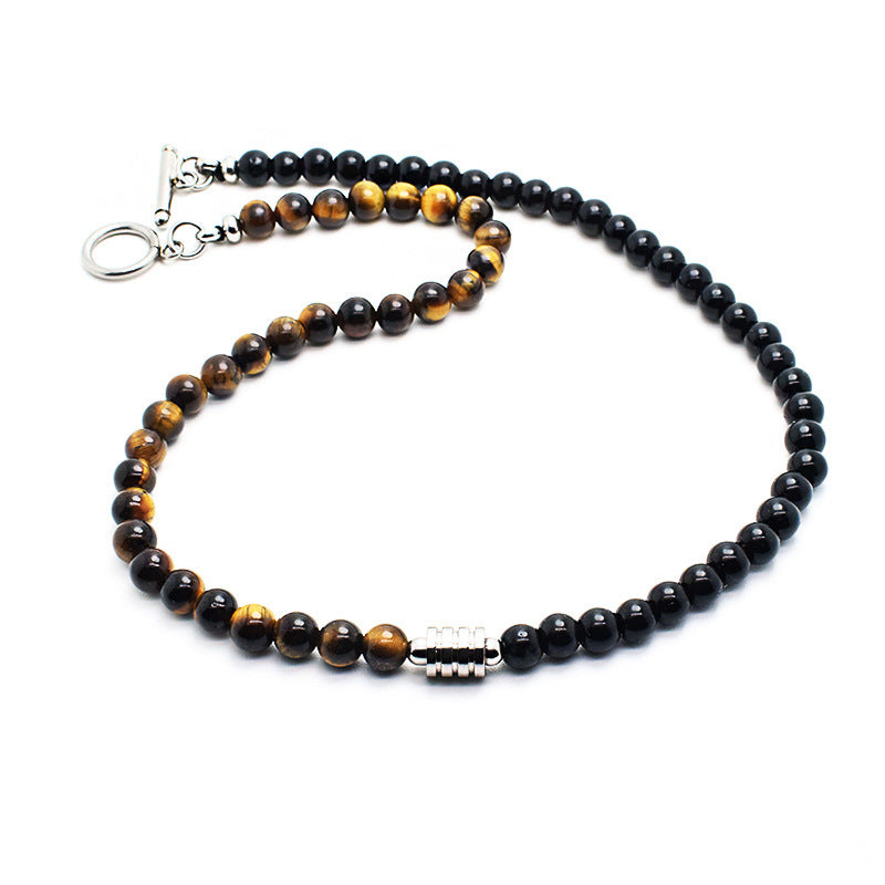 Natural Stone Bead Chain Link Toggle Clasp Necklace