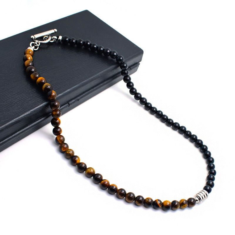 Natural Stone Bead Chain Link Toggle Clasp Necklace