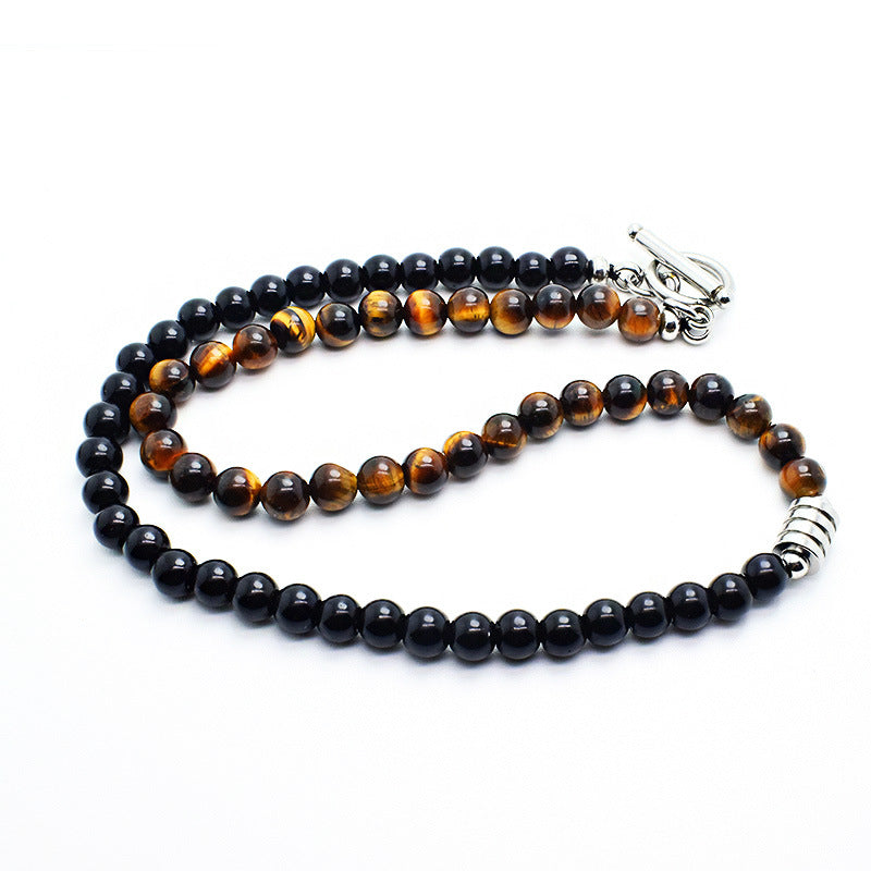Natural Stone Bead Chain Link Toggle Clasp Necklace