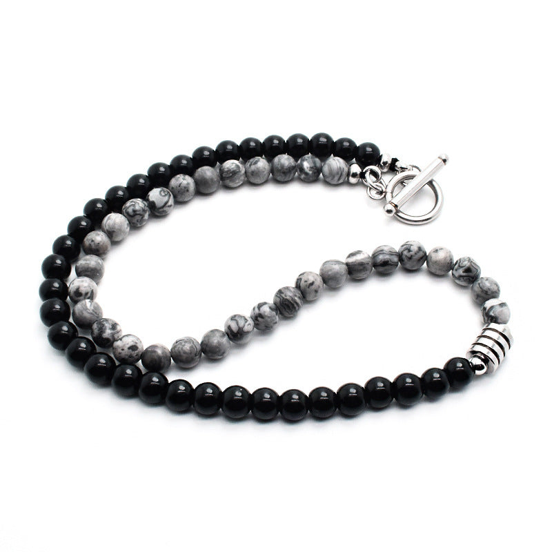 Natural Stone Bead Chain Link Toggle Clasp Necklace