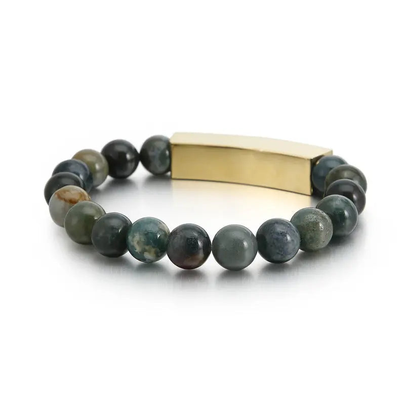 Nature Agate Round Bead Bracelet
