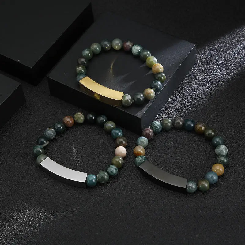 Nature Agate Round Bead Bracelet