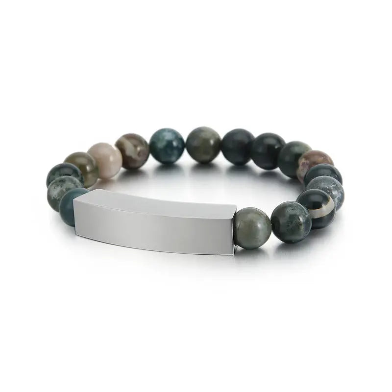 Nature Agate Round Bead Bracelet