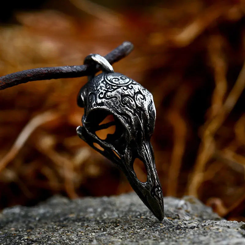 Nordic Raven Skull Stainless Steel Pendant