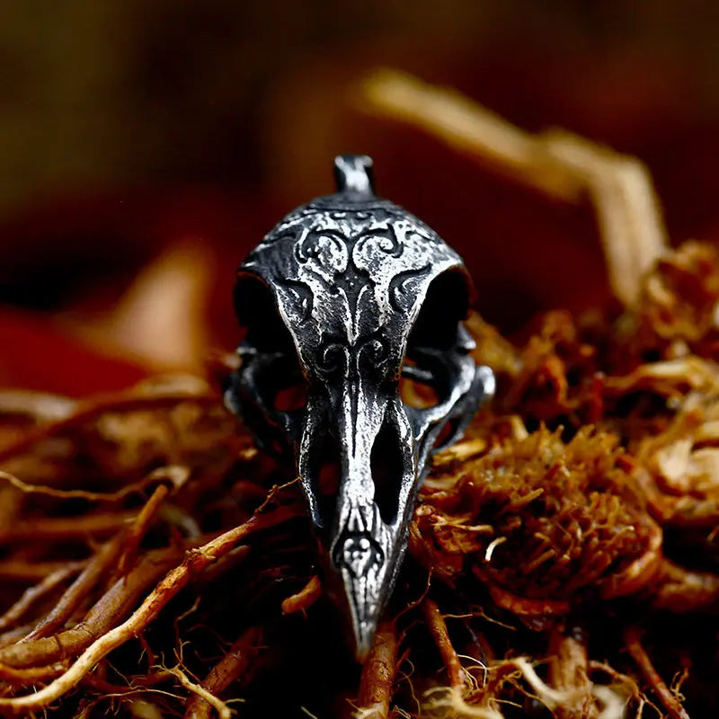 Nordic Raven Skull Stainless Steel Pendant