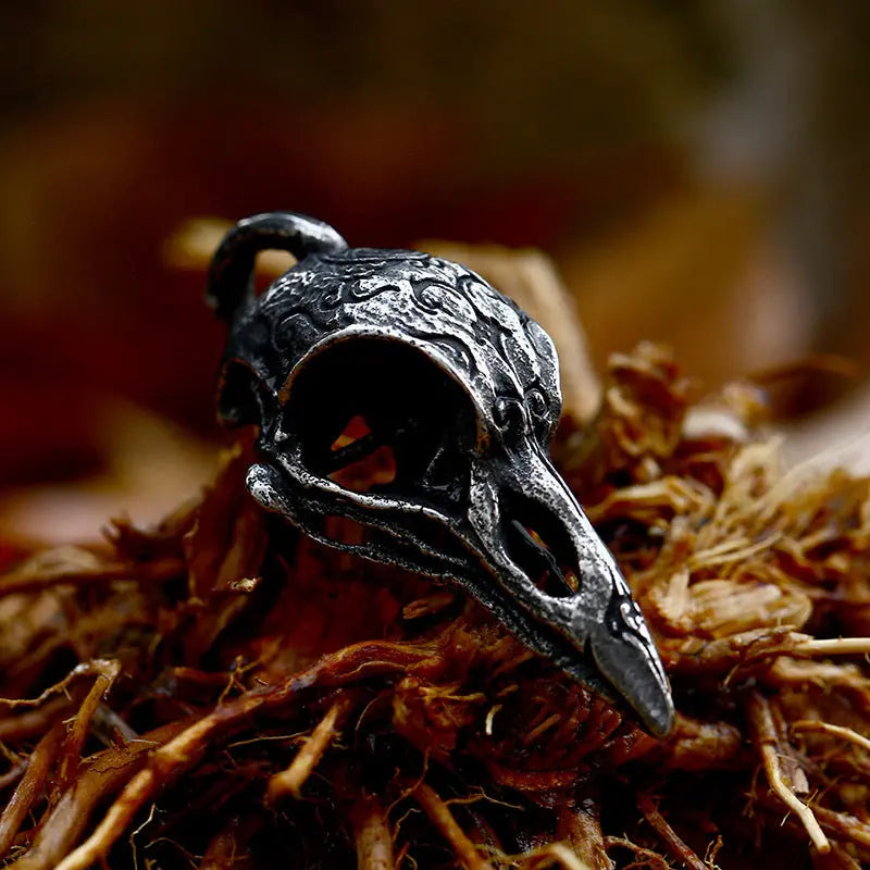 Nordic Raven Skull Stainless Steel Pendant
