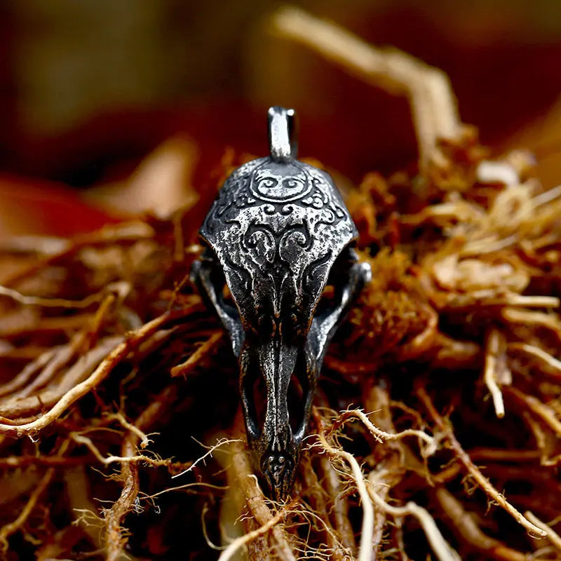 Nordic Raven Skull Stainless Steel Pendant