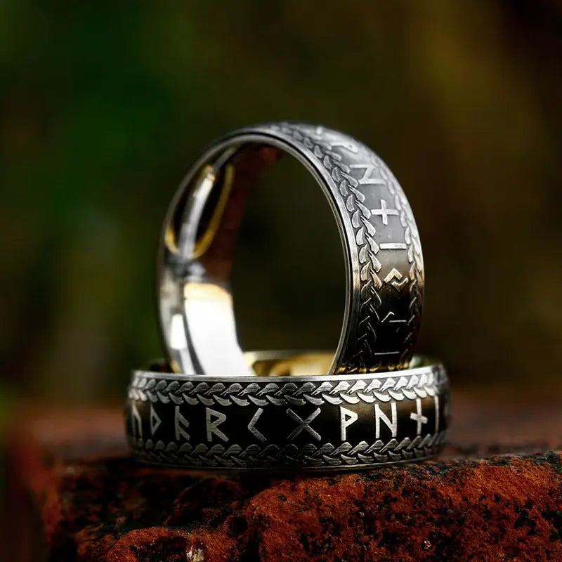 Nordic Retro Rune Stainless Steel Ring