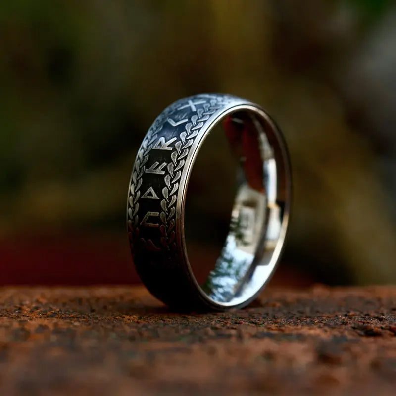 Nordic Retro Rune Stainless Steel Ring