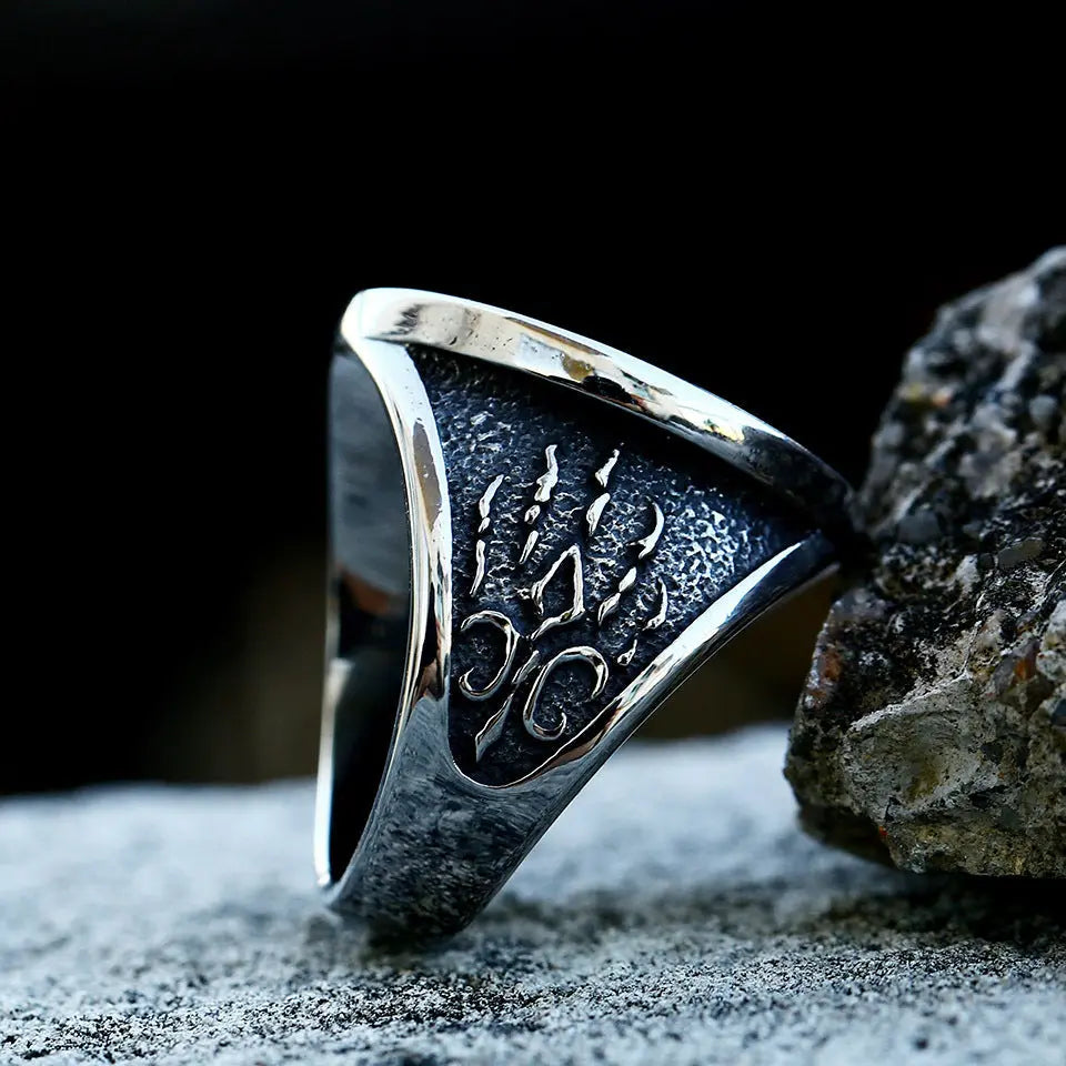 Nordic Viking Celtic Knot Wolf Head Ring